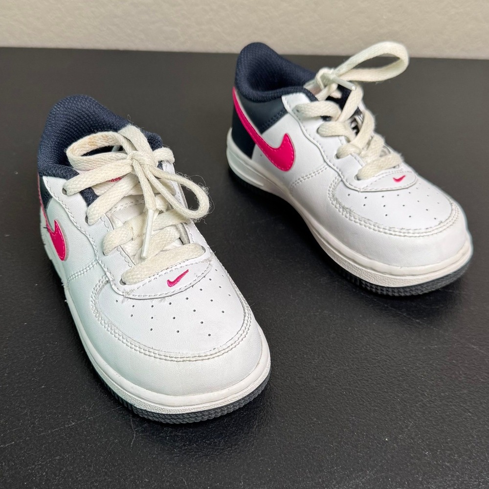 Nike Force 1 Toddler Sneakers White Pink Navy Blue 314194-152 Low Top Shoes